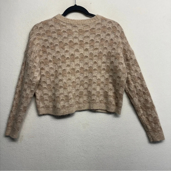 ZARA WOOL AND ALPACA BLEND KNIT SWEATER WITH LAYERED PRINT S Cream - Picture 6 of 10